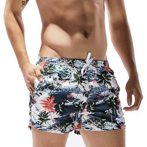 SEOBEAN Mens Summer Hawaiian Style Coconut Trees Printing Fashion Beach Shorts Surf Swimming Trunks