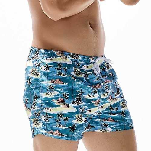 SEOBEAN Mens Summer Hawaiian Style Coconut Trees Printing Fashion Beach Shorts Surf Swimming Trunks