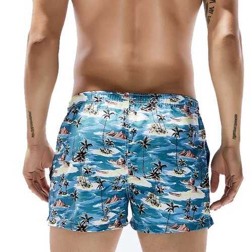 SEOBEAN Mens Summer Hawaiian Style Coconut Trees Printing Fashion Beach Shorts Surf Swimming Trunks