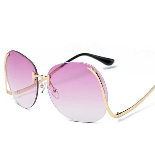 Women Frameless Curved Leg Anti-UV Sunglasses Gradient Color Lens Glasses