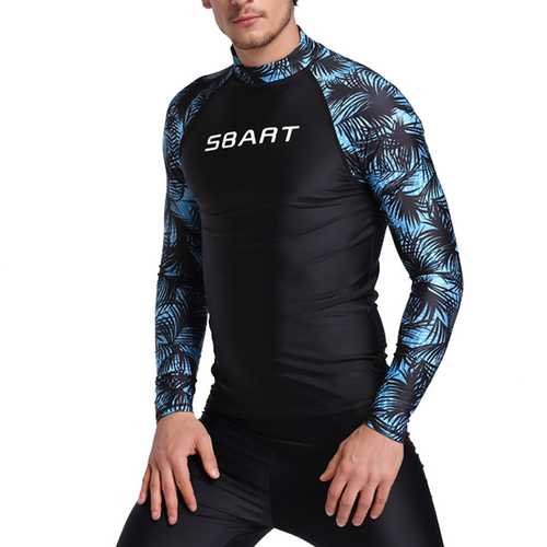 Mens Sunscreen Diving Tops Printing Long Sleeve Swimming T-shirts Floating Tops