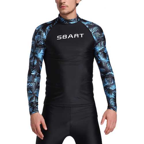 Mens Sunscreen Diving Tops Printing Long Sleeve Swimming T-shirts Floating Tops