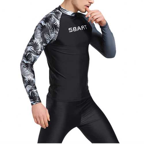 Mens Sunscreen Diving Tops Printing Long Sleeve Swimming T-shirts Floating Tops