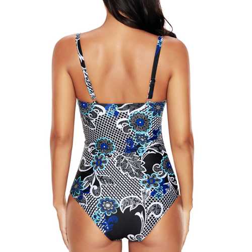 Plus Size Printed Figure Flattering One Piece Swimwear