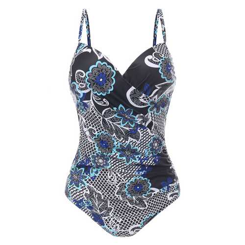 Plus Size Printed Figure Flattering One Piece Swimwear