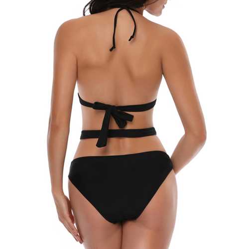 Sexy V Neck Halter High Waist Backless Triangle Swimwear