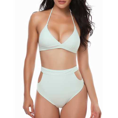 Sexy V Neck Halter High Waist Backless Triangle Swimwear