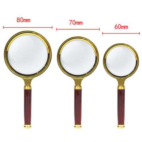 8mm HD 6X Wooden Handle Magnifying Overgild Glasses