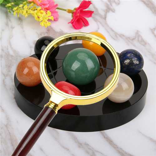 8mm HD 6X Wooden Handle Magnifying Overgild Glasses