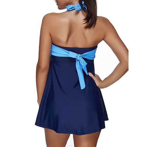 Plus Size High-elastic Cover Belly Halter Padding Swimdress