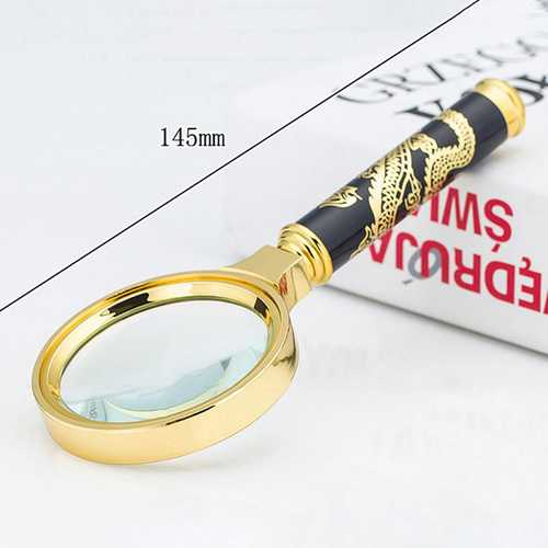 HD 8X Embossed Dragon Handle Magnifying Overgild Glasses