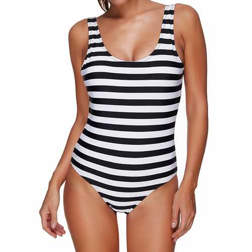 Striped Backless Padded Slim Fit One Piece Swimsuit