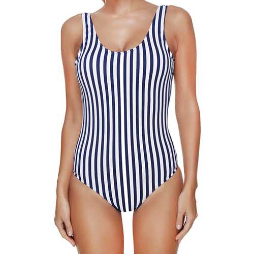 Striped Backless Padded Slim Fit One Piece Swimsuit