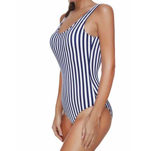 Striped Backless Padded Slim Fit One Piece Swimsuit