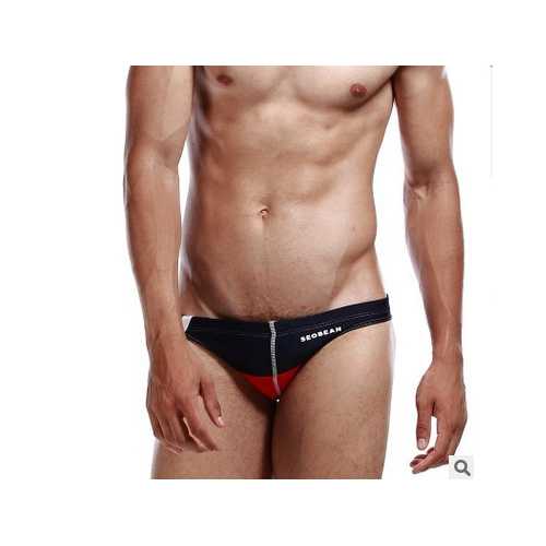 SEOBEAN S5242 Men Sexy Low Waist Comfortable No Trace Colorblock Swimming Trunks Swimwear