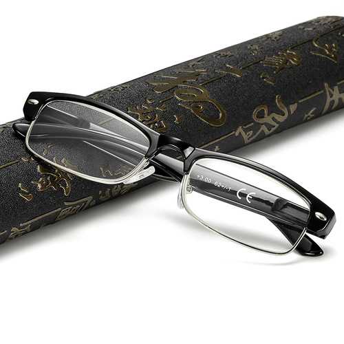 Men Women Round Half-Frame Readers Reading Glasses with Case