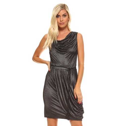 Women's Cowl Neck Dress with Waist Tie