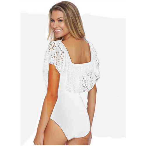 2017 Women One Piece Sexy Ruffle Off Shouler Swimsuit Leotard Romper Jumpsuit White