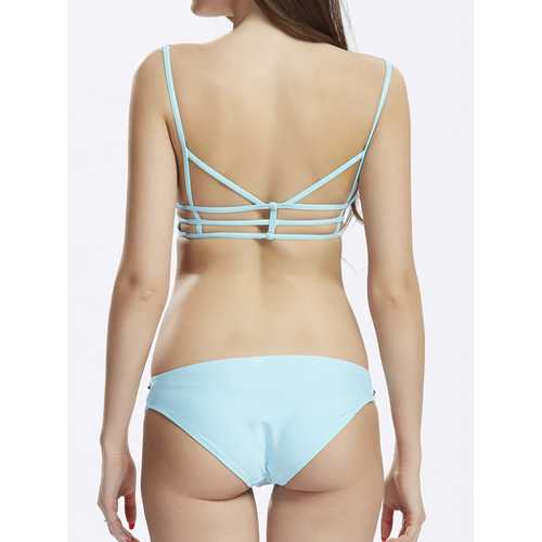 Triangle Cut Out Pants Bandage Strap String Bikini Swimsuit