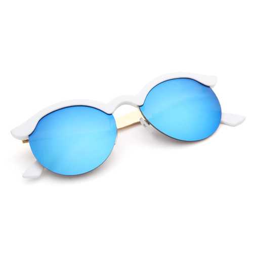 UV400 Women Round Sun Glassess Half Frame Alloy Legs Colorful Glossy Eyewear Glasses