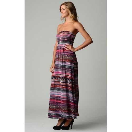 Women's Stripe Pattern Strapless Maxi Dress