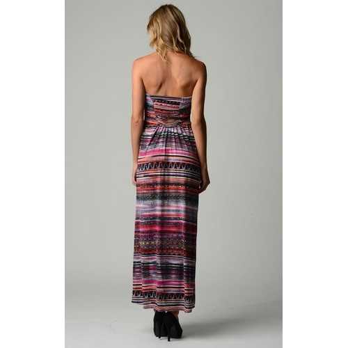 Women's Stripe Pattern Strapless Maxi Dress