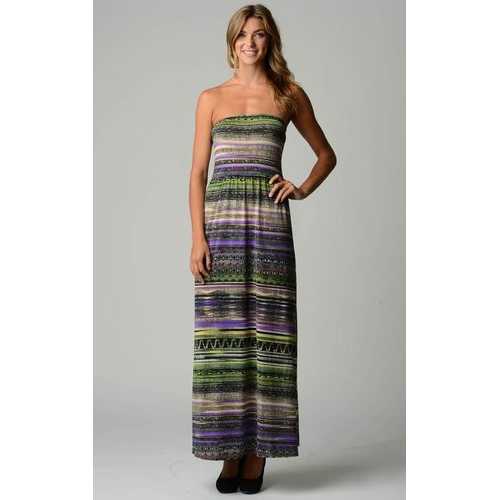 Women's Stripe Pattern Strapless Maxi Dress