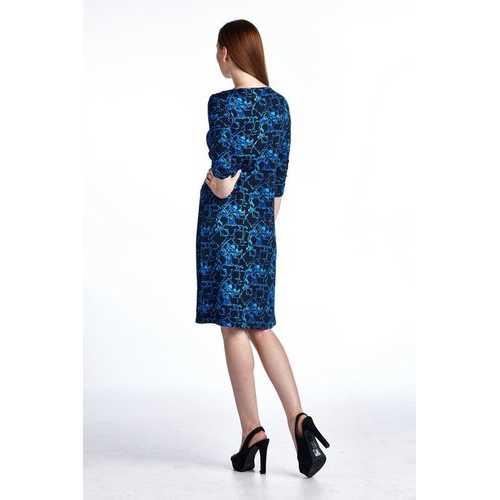 Women's 3/4 Three Quarter Sleeve Slim Fit Sheath Dress with Abstract Patterns