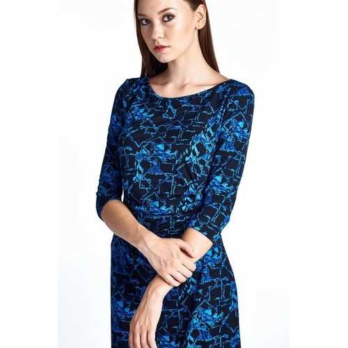 Women's 3/4 Three Quarter Sleeve Slim Fit Sheath Dress with Abstract Patterns