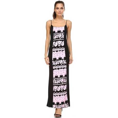 Women's Printed Contrast Maxi Tank Dress