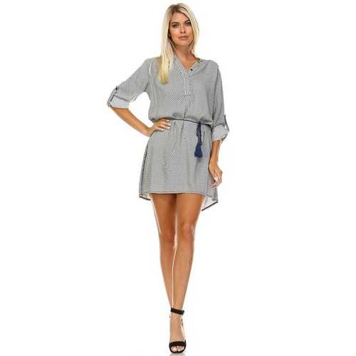 Women's Front Tassel Tie Button Up Dress