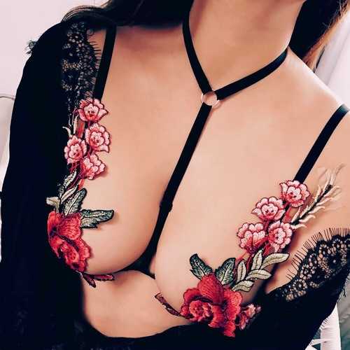 2017 Women Halter Bandage Embroidery Rose Floral Lingerie Bustier Bra