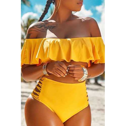 Women Two Pieces Sexy Ruffled Off-shoulder Bikini