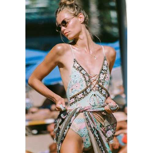 Tropical Plants Print Pendant Strappy One-piece Swimsuit