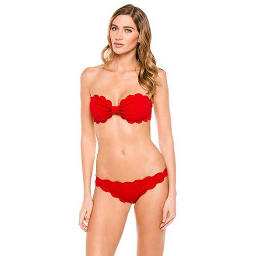 Women Cute Scalloped Lace Bandeau Bikini Sets Two Pieces Swimwear Red