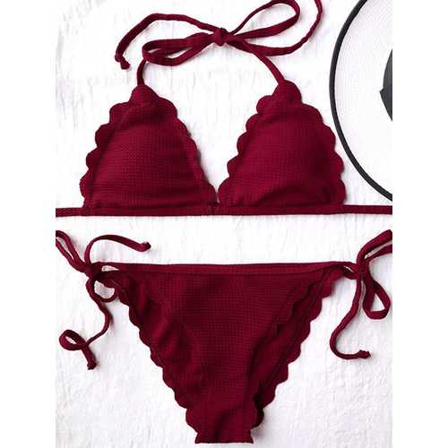 2017 Women's Tie Side Pantie Triangle Bikini Set Red