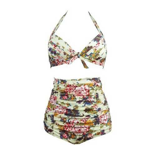 Halterneck Top And High Waist Bottom 2pcs Swimwear With Knot Decorated And Floral Print