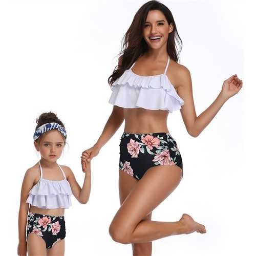 Girls Swimwear Flower Print Mommy and Me Bikini Set Girls Swimsuit