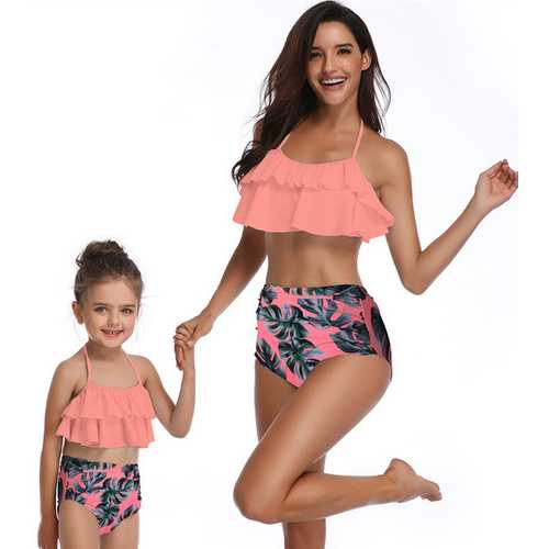 Girl Bathing Suit Lotus Leaf Edge Two Pieces Swimwear Family Matching Bikini Set