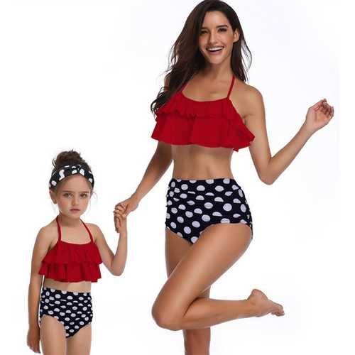 Ruffle Two Piece Swimwear Mother and Daughter Family Matching Swimsuit