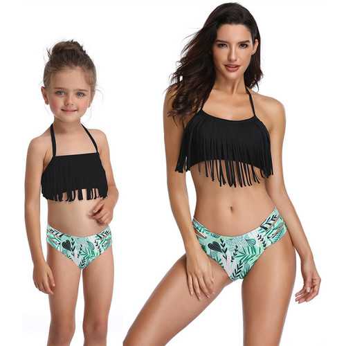 Black Fringed Girl Swimsuit Bikini Set Family Matching Bathing Suit