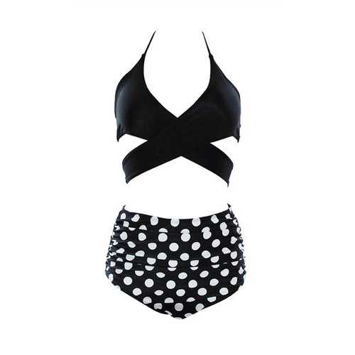 Cross Front Detailing Top And High Waist Bottom Two-pieces Swimwear