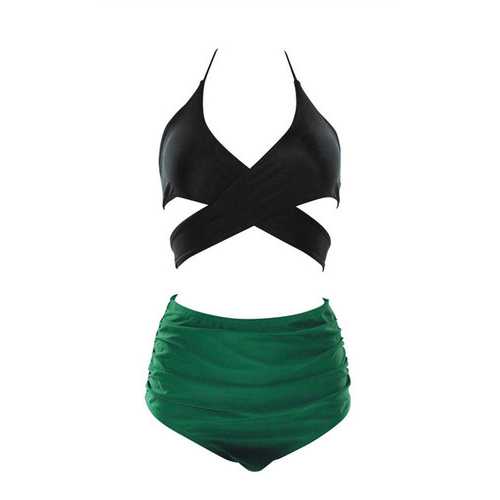 Cross Front Detailing Top And High Waist Bottom Two-pieces Swimwear