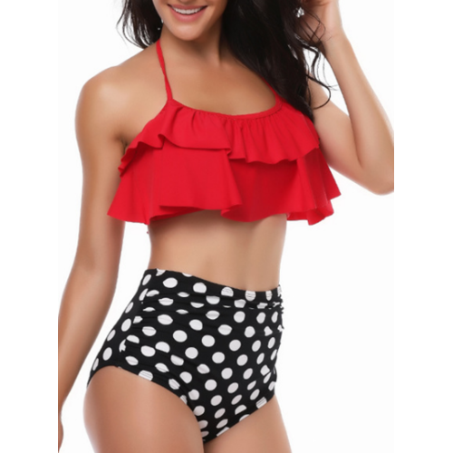 Women Polka dots High Waisted Bikini Halter Neck Two Piece Swimsuit