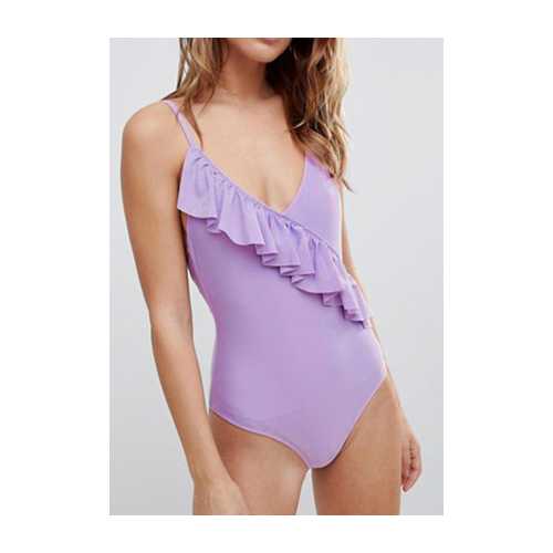 New Arrivals One Pieces Deep V-Neck Solid Swimwuit  Purple