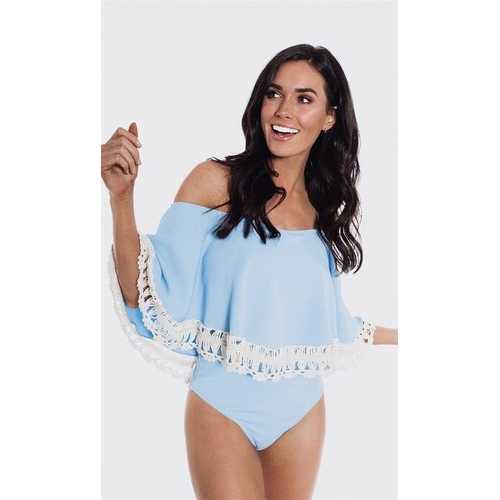 Light Blue Sext Off-Shoulder One- piece Swimsuit