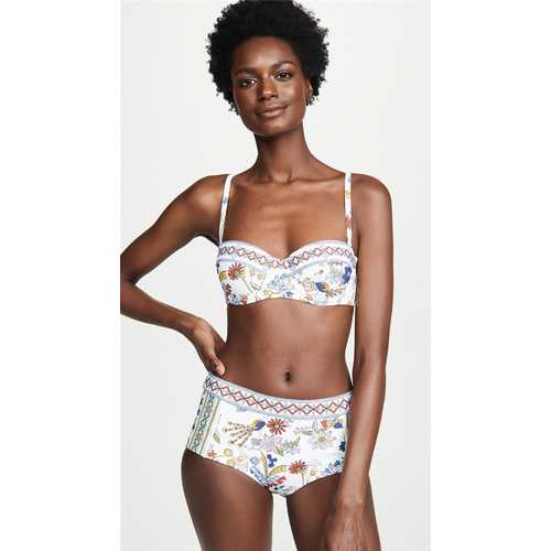 White Printed Full Coverage Molded High Waist 2pcs Bikini