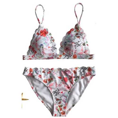 two pieces flower printing strapped triangle top bikini