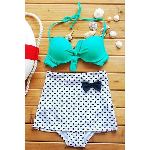 Turquoise Top Polka Dot High-waisted Bikini Swimwear