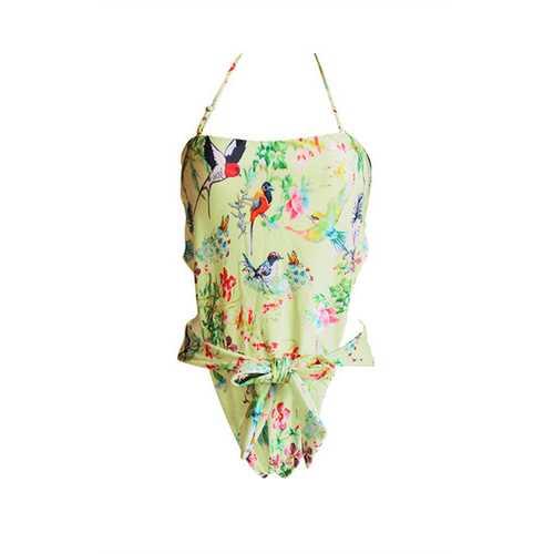 Sexy Print Strapless Bandage One-piece Swimsuit